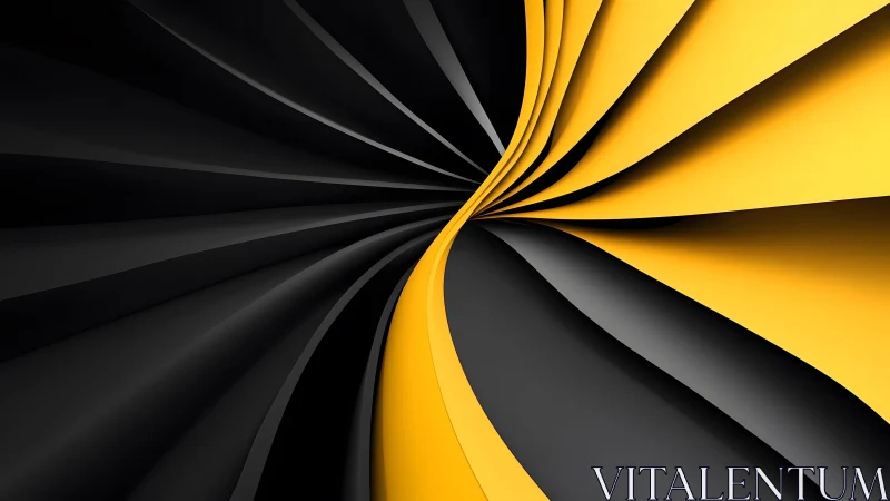 Dynamic swirl of yellow and black abstract curves, modern digital art.