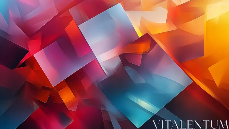 Abstract geometric composition with vibrant colors and gradients.