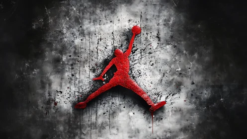 Silhouetted basketball jumper explodes from grunge wall.