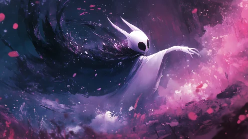 Spectral figure reaches through swirling neon twilight veil