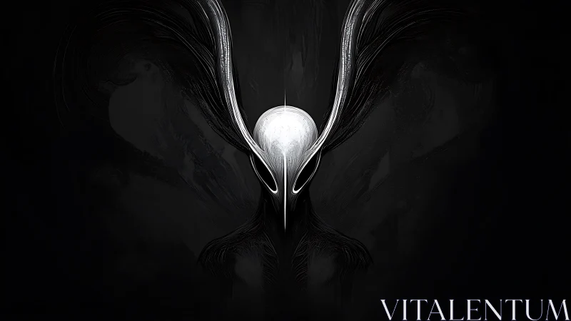 Alien horned silhouette emerges from a void of shadow