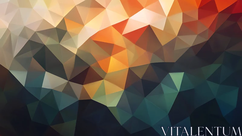 Low‑poly gradient mesh forms faceted warm to cool spectrum