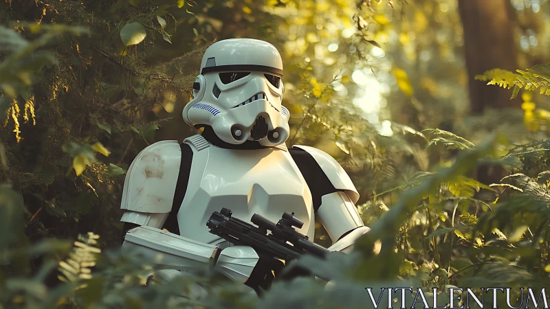 Stormtrooper on forest patrol with rifle gear.