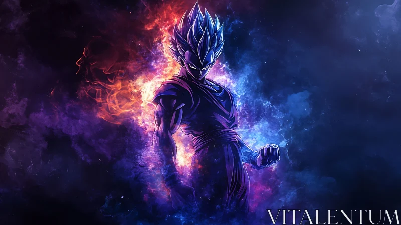 Cosmic warrior ignites twin storms of violet and flame power