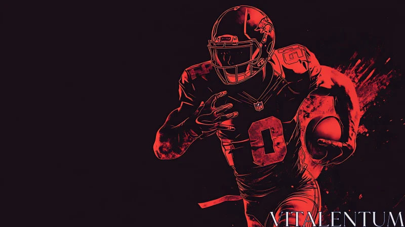 Stylized red digital illustration of an American football runner.
