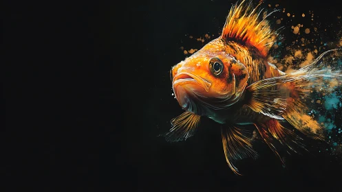 Flame-scaled goldfish erupts in cosmic splashes of color.