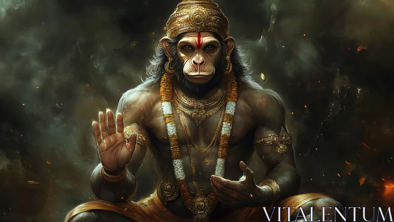 Divine warrior monkey figure in ornate golden adornments.