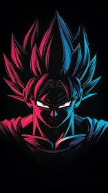 Neon-lit anime warrior portrait in dual red cyan glow.