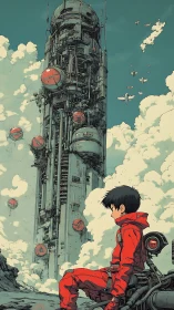 Solitary pilot studies towering orbital launch spire