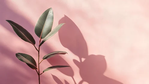 Rubber plant silhouette on pastel pink textured wall.