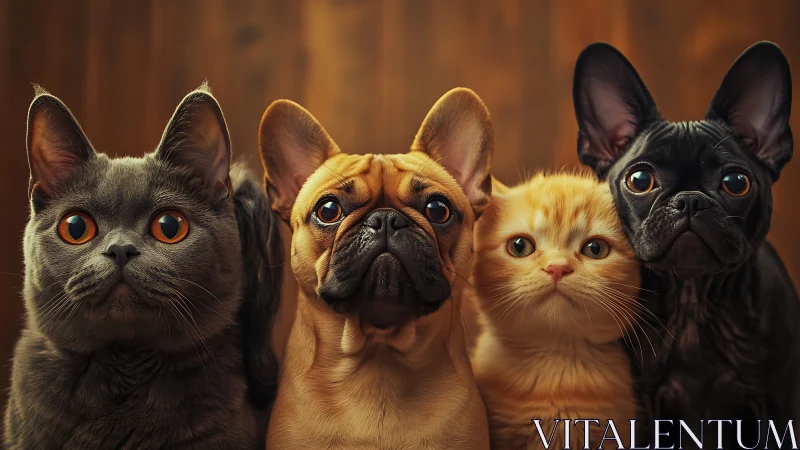 Illuminated Portraits: Four Felines Gazing Forward.