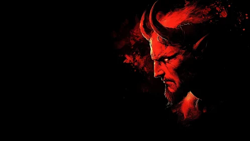 Devil profile portrait rendered in red on black background