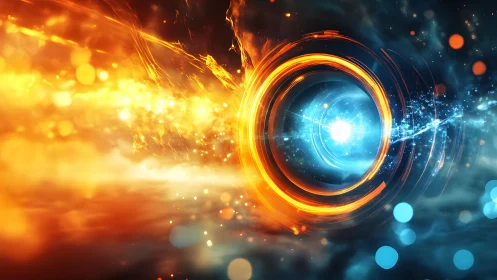 Fiery and Icy Energy Portal in Futuristic Digital Art Style.