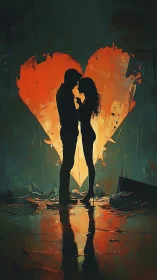 Silhouettes Ablaze: Love's Fiery Geometry.