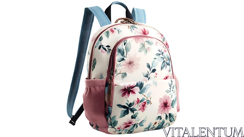 Charming Floral Backpack with Sky Blue Straps