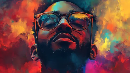 Dream-drenched portrait in electric nebula colors of calm.