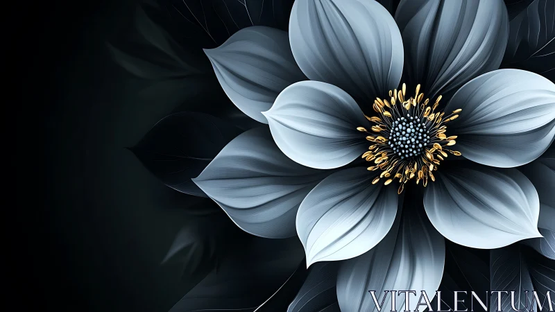 Luminous flower with glacial petals and gold stamen center.