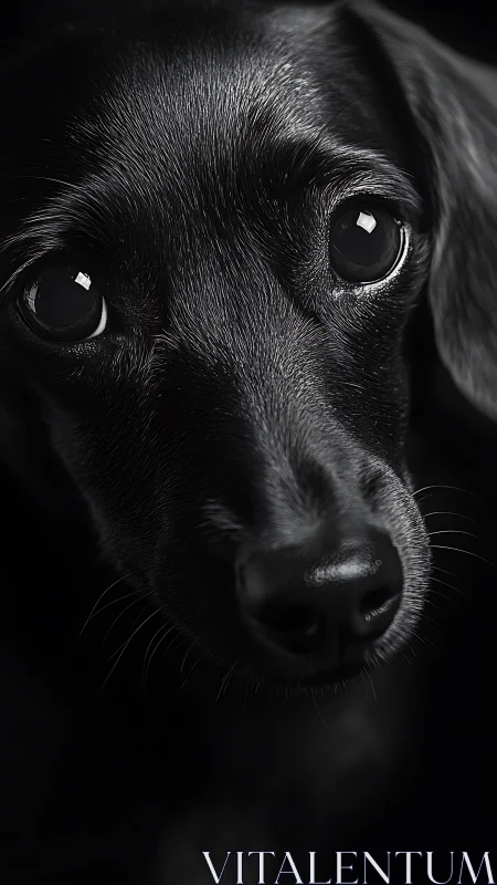 Close-up monochrome portrait of small short-haired dog head.