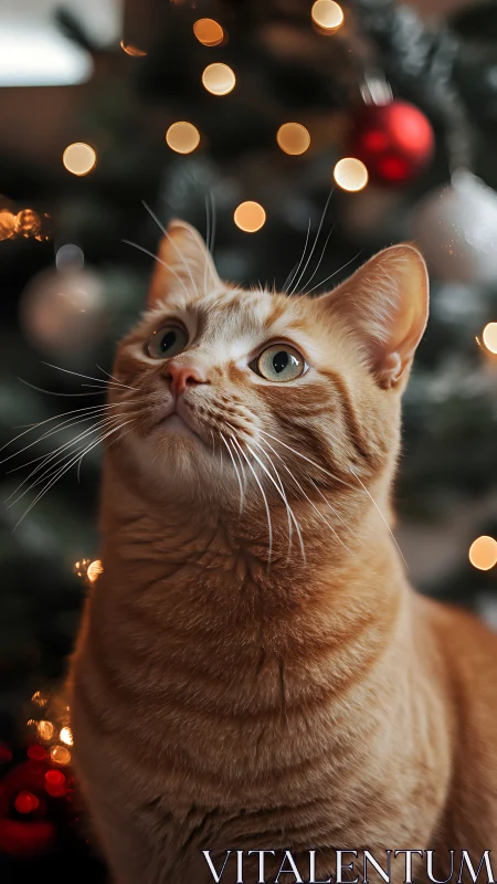 Ginger Cat's Enchanted Christmas Gaze Upward.