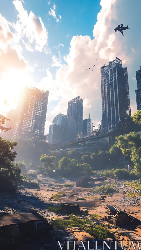 Sunlit overgrown city quietly welcomes nature&rsquo;s return