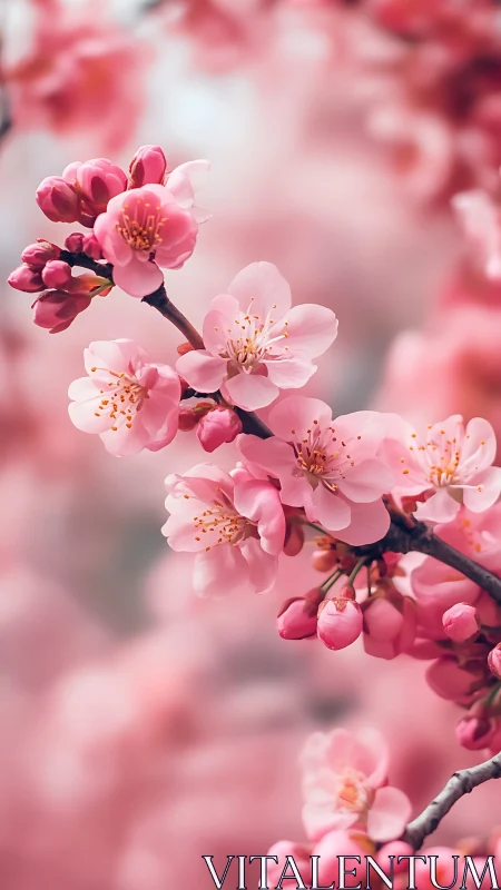 Pink Cherry Blossoms in Sharp Focus Against Soft Bokeh Background