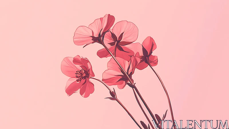 Pink flowers with dark stems against pale background.