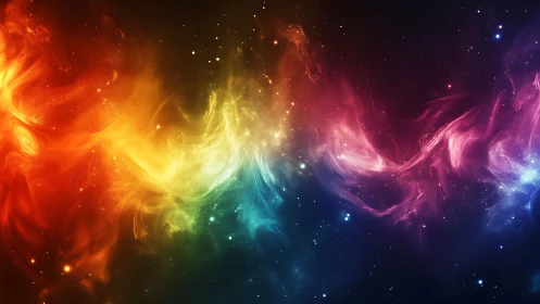 Cosmic nebula ribbon forms vivid flowing rainbow band