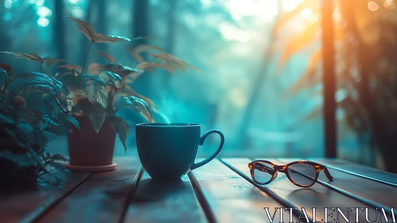 Morning steam and borrowed sunlight on a wooden daydream.