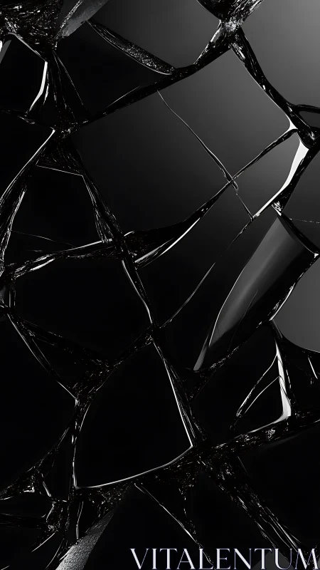 Shattered black glass shards with sharp reflective edges.