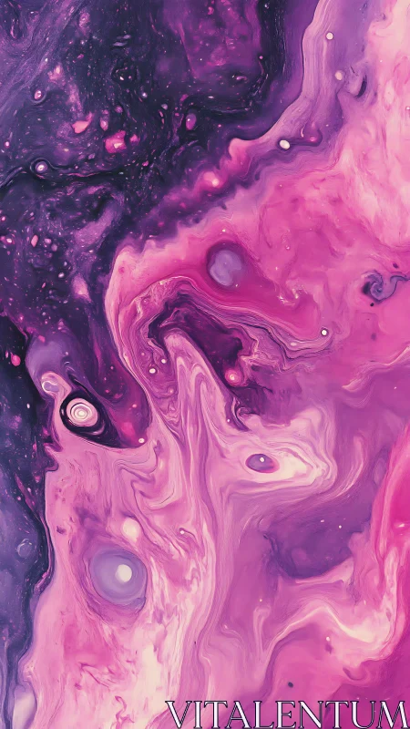 Pink and purple fluid abstract shows swirling marbled forms