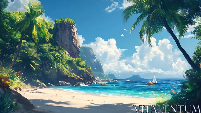 Tropical Coastal Paradise: Digital Landscape Composition.