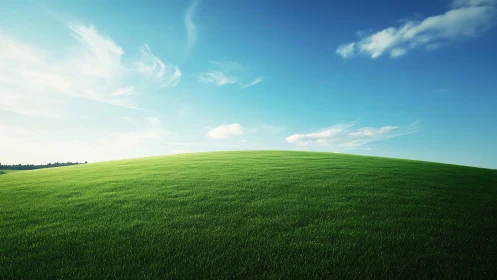 Grassy hillside under clear blue sky with sparse clouds.