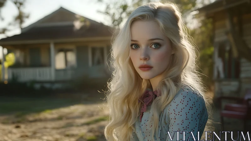 Photorealistic rural portrait with soft golden-hour backlighting.