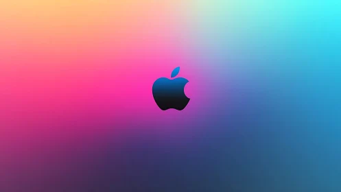 Soft neon gradient cradle for a floating apple emblem.
