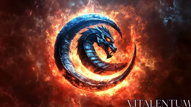 Steel dragon emblem coils within blazing inferno ring.