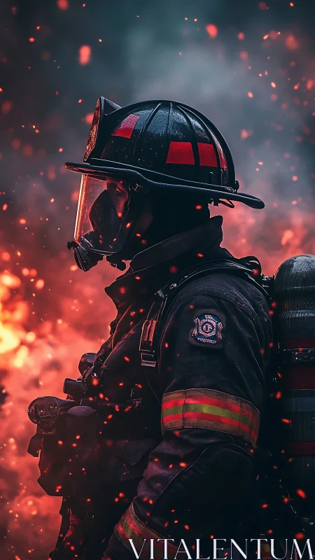 Firefighter in Blazing Inferno: Dramatic Cinematic Portrait.