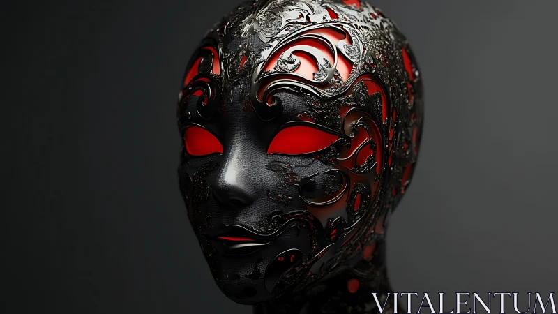 Cybernetic mask with filigree metal lattice and red emissive core