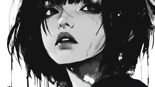 Monochrome digital portrait depicts a short haired subject