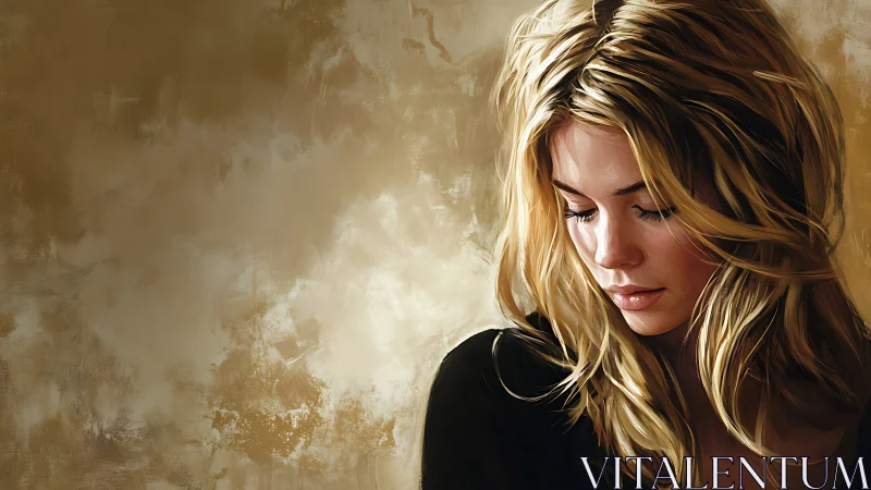 Softly lit blonde portrait in introspective side profile.