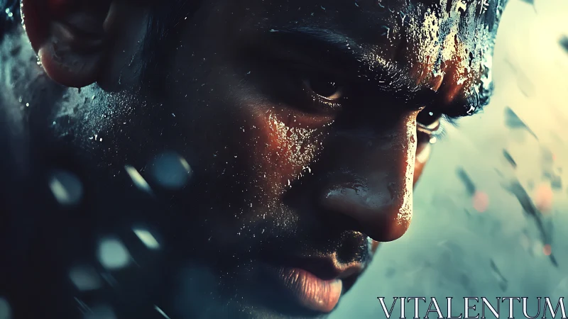 Sweat-drenched face captures fierce, unbroken resolve