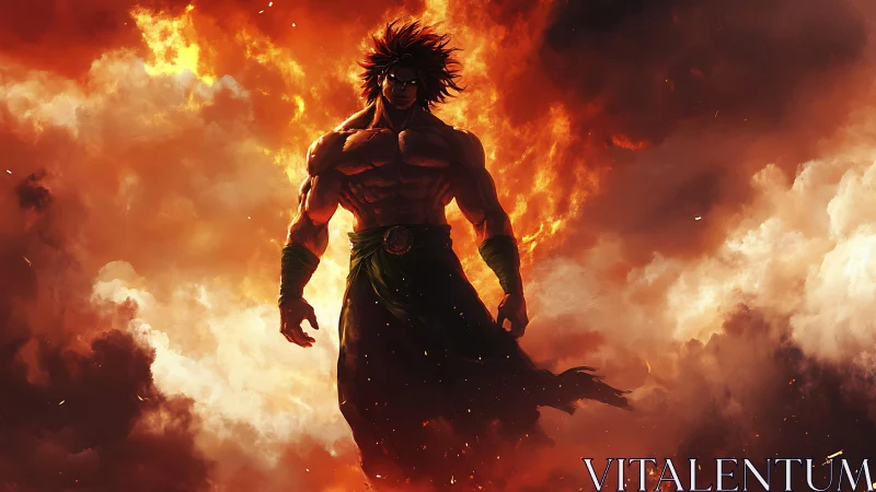 Volcanic titan emerging through incendiary cumulonimbus strata.