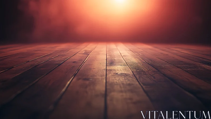 Sunlit wooden floor with warm glowing horizon light.
