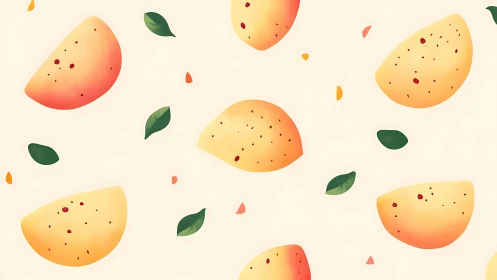 Sunlit mango slices dance with drifting leaves in cream.