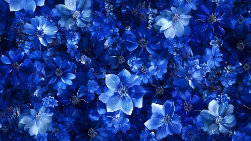 Monochromatic Blue Floral Composition: Layered Botanical Density.