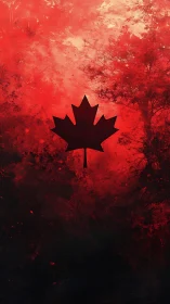 Canadian Maple Leaf Silhouette Against Red Textured Background
