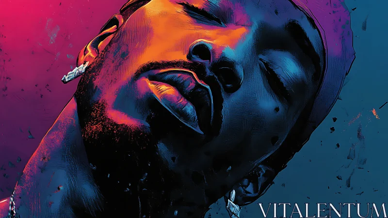 Portrait of man with closed eyes in vivid neon lighting