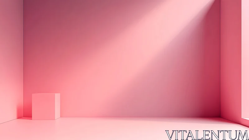 Minimal pink cube sits in softly lit geometric corner