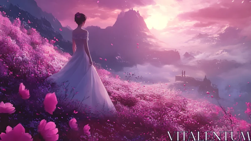 Twilight blossoms crown a mountainside where destinies diverge