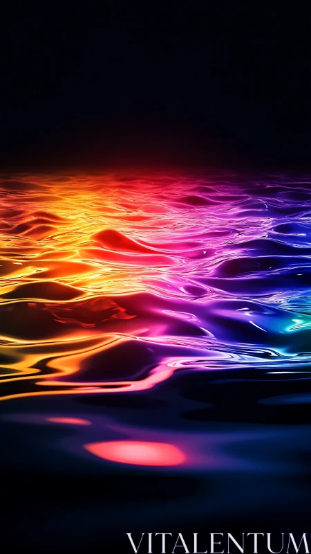 Prismatic tide of neon waves glows across midnight water.