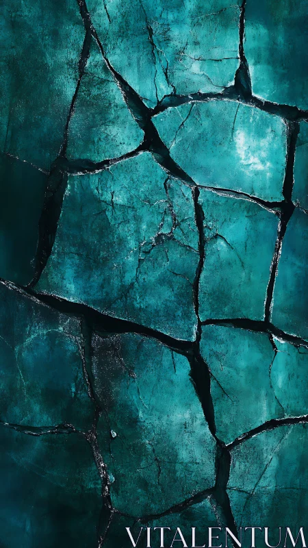 Cracked teal stone surface suggests quiet strength and tension
